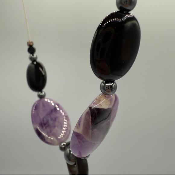 Unique Genuine Amethyst and Tourmaline Stone Beaded Tribal Pendant Necklace - Picture 4 of 11